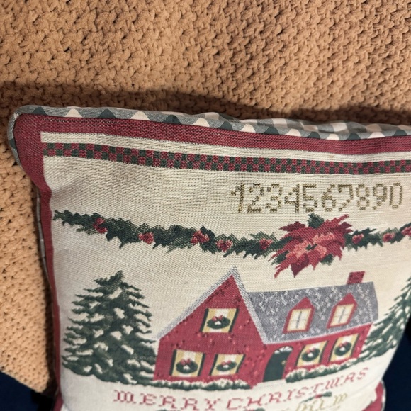 Primitive Cross Stitch Sampler Pillow Merry Christmas, Numbers/Alphabet Tapestry - Picture 6 of 8